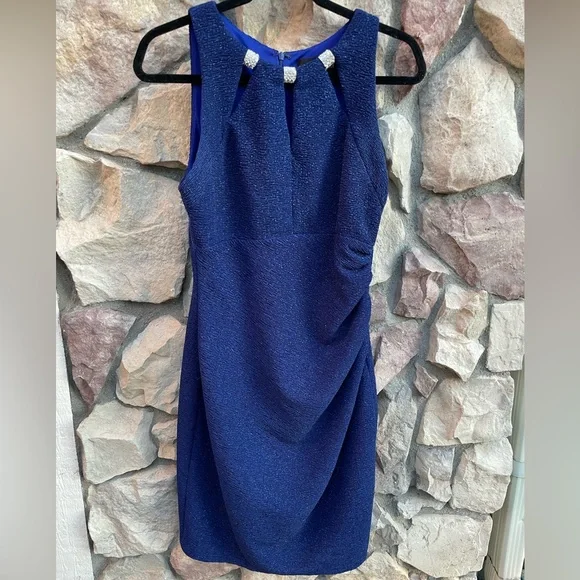 betsy and adam royal blue dress Betsy & Adam Women's Long Halter Crepe Tiered Ruffle Gown, Navy, 2P at  Amazon Women's Clothing store